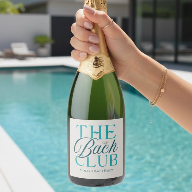 Bach Club Modern Enkel Blå Sängkammarparty (Bach Club Modern Simple Blue Bachelorette Party Sparkling Wine Label)