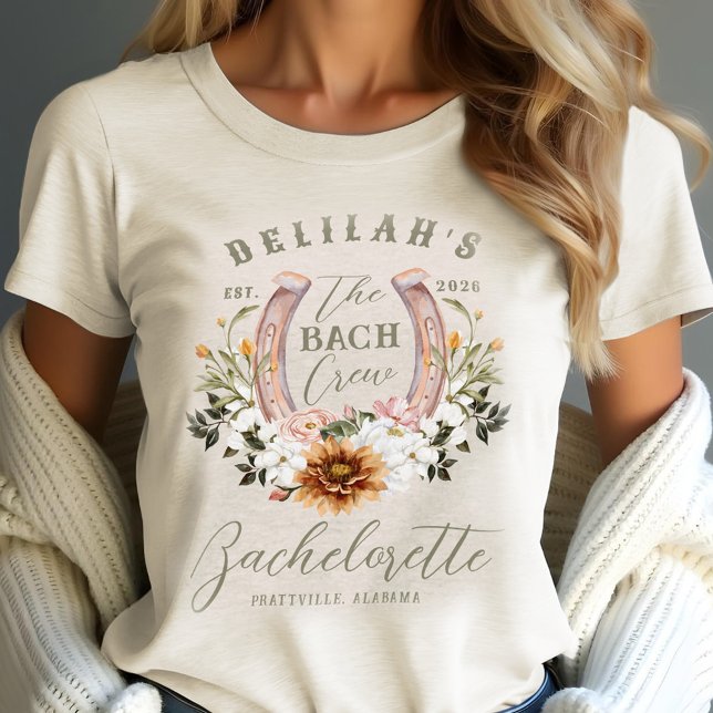 Bach Crew Western Blommigt Horseshoe Bachelorette T Shirt (Bach Crew Western Floral Horseshoe Bachelorette Tri-Blend Shirt)