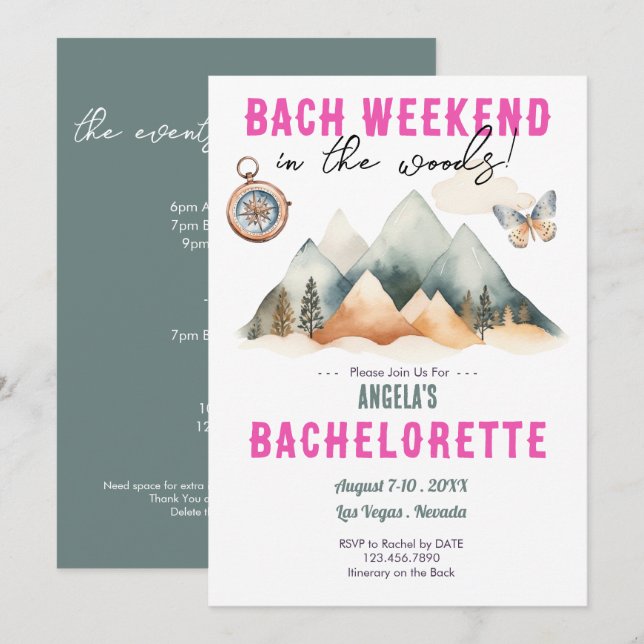 Bach i Skogen Camping Bachelorette helg Inbjudningar (Fram/baksida)