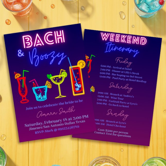 Bach och berusad möhippa med resplan inbjudningar (Bach and Boozy Bachelorette with Itinerary Invitation)