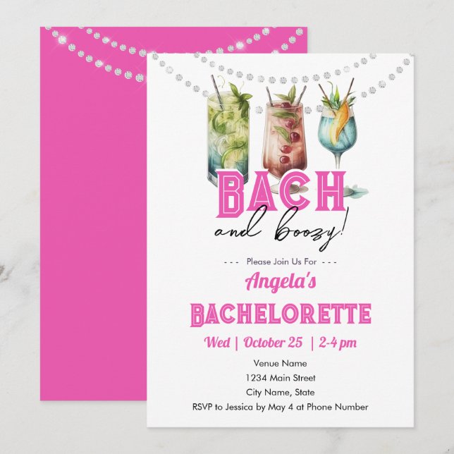 Bach och Boozy Bachelorette Party Inbjudningar (Fram/baksida)