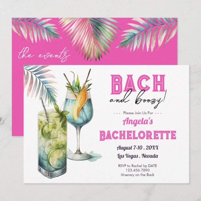 Bach och Boozy Bachelorette Weekend Inbjudningar (Fram/baksida)