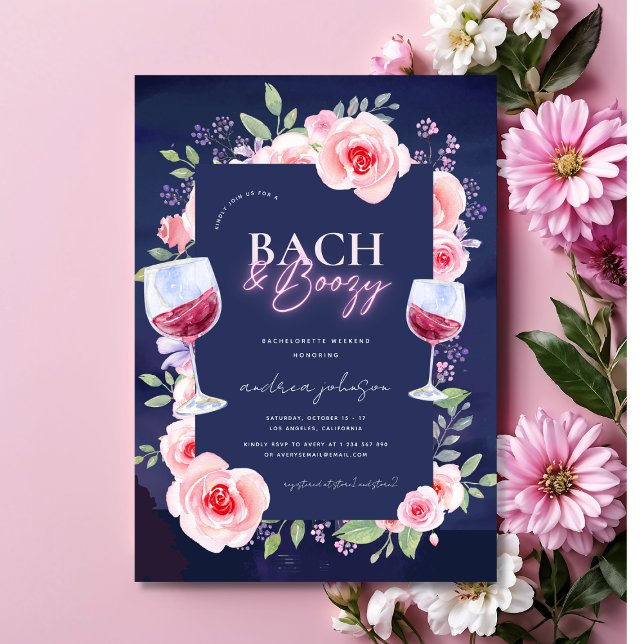 Bach och Boozy Neon & Rosa Blommig Sängvätning Inbjudningar (Skapare uppladdad)
