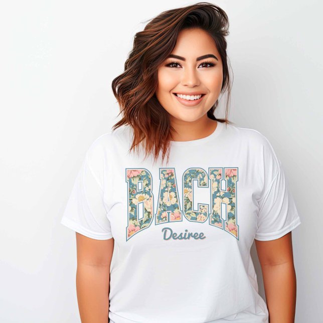 BACH Skyline Blue Retro Blommigt T Shirt (BACH Skyline Blue Retro Floral T-Shirt)