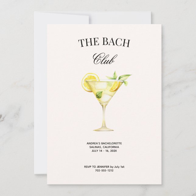 Bach Social Klubb Lemon Cocktail w/QR-koden Inbjudningar (Framsida)