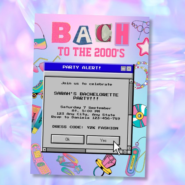 Bach Till 2000-talet Y2K Möhippa Inbjudningar (Bach To The 2000's Y2K Bachelorette Party Invitation)