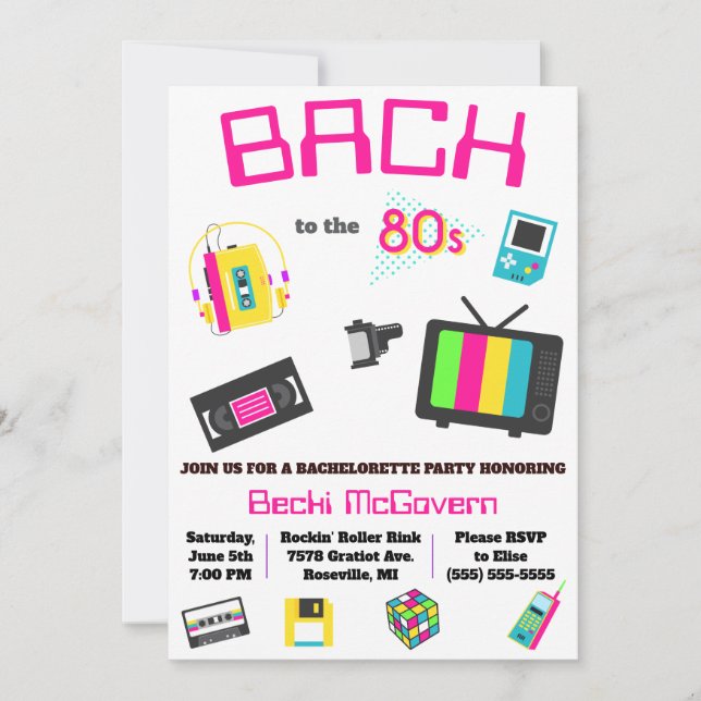 Bach till 80-talet Bachelorette Party Inbjudningar (Framsida)