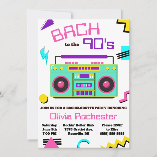 Bach till 90-talet Bachelorette Party Inbjudningar (Framsida)