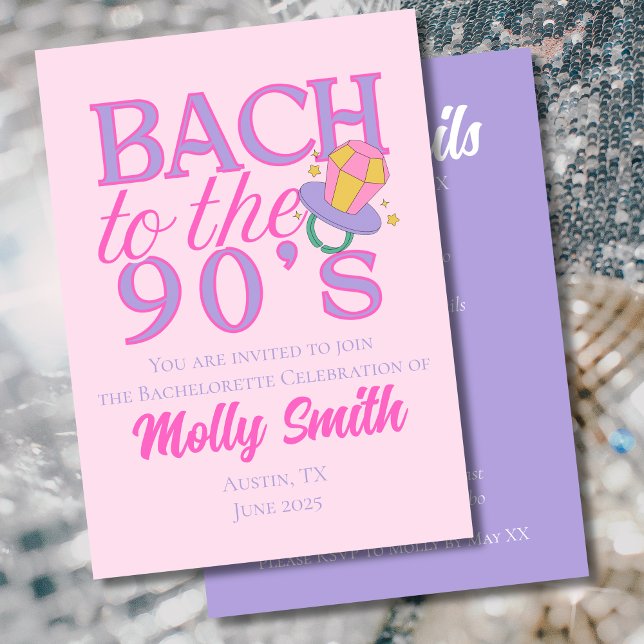 Bach till 90-talet - Retro Bachelorette Party Inbjudningar (Bach to the 90s invite with modern serif font – perfect for bachelorette or bridal celebrations!)
