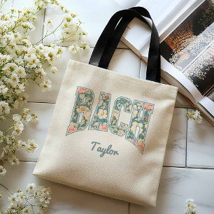 BACH Varsity Bokstäver Blå Retro Blommig Brudtärna Tygkasse