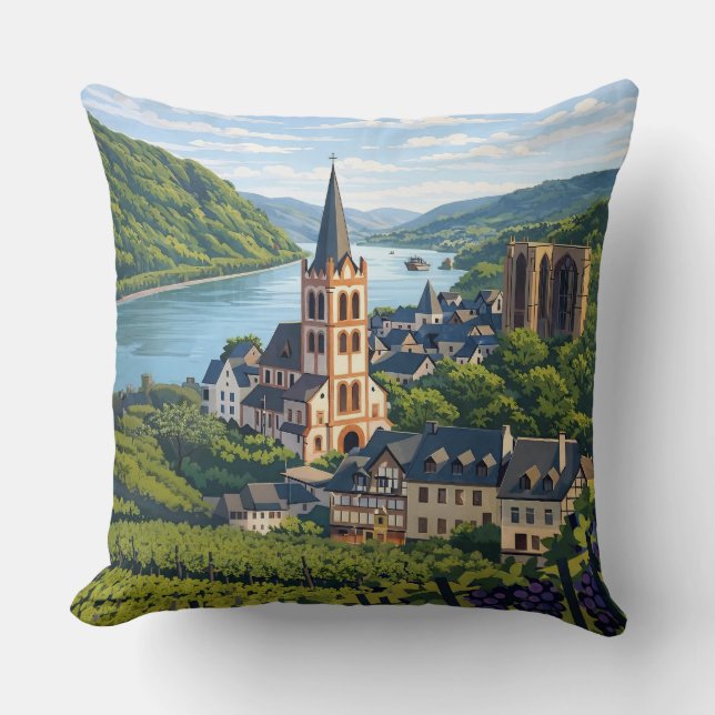 Bacharach Vintage Travel Art Kudde (Framsida)