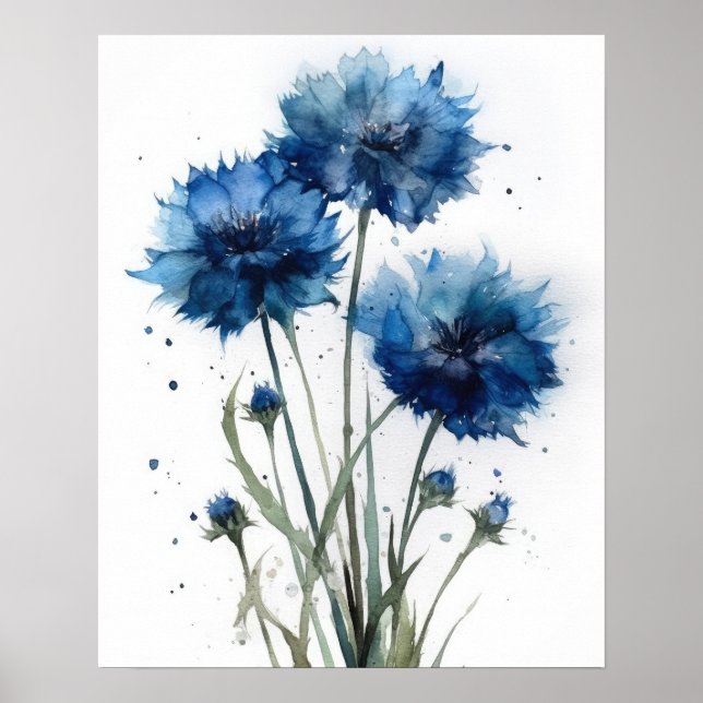 Bachelor Buttons Flower Art Print Poster (Framsidan)