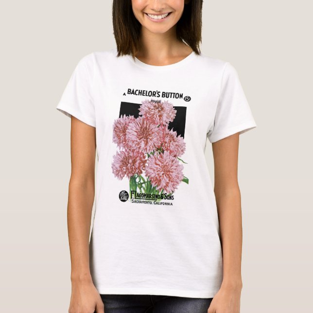 Bachelor Buttons Seed Packet Label T Shirt (Framsida)