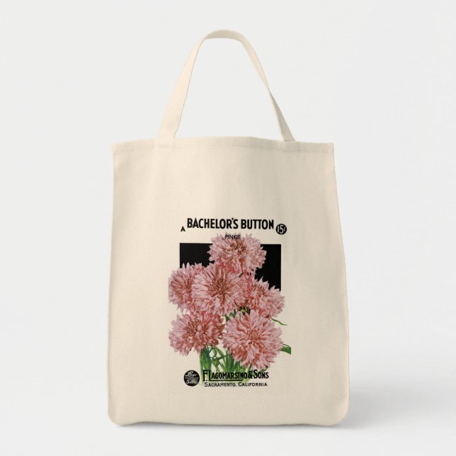 Bachelor Buttons Seed Packet Label Tygkasse (Framsidan)