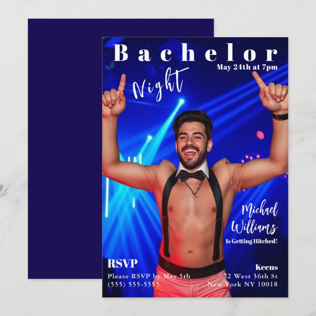 Bachelor Night Magazine Cover Inbjudningar (Fram/baksida)