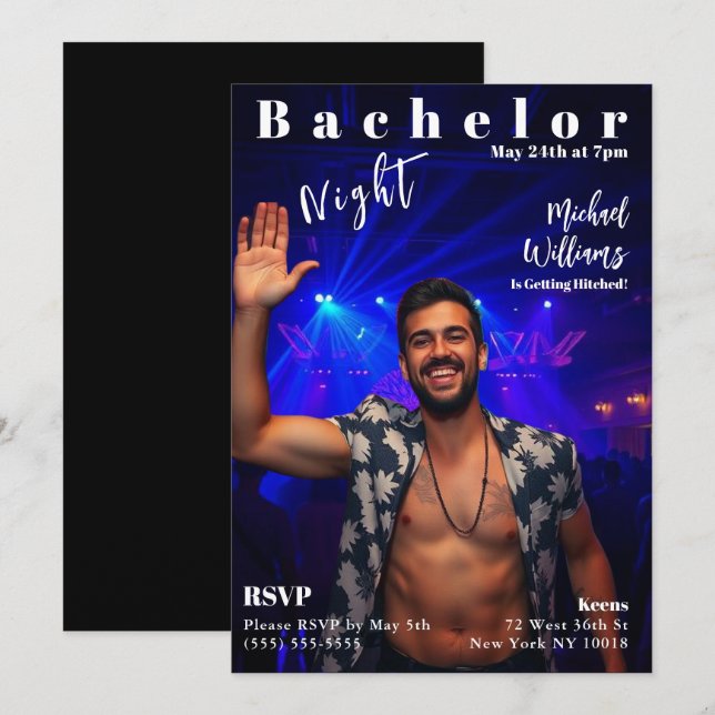 Bachelor Night Magazine Cover Inbjudningar (Fram/baksida)