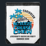 Bachelor NO SPRIT CRUISE CREW Stag Party Gympapåse<br><div class="desc">Bachelor NO SPRIT CRUISE CREW Stag Party Drawstring Bag med ANPASSADE TEXT, särskilt designad för bachelor sober Cruises, Christian tramar party eller återställer alkoholer som firar på en kryssning. Utformningen visar en kryssningsformad frakt med fet typografi, handflatan träd och vintage solnedgång i BLUE. Du kan PERSONALISERA den här ritsträngsrutan Stag...</div>