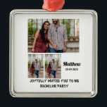 Bachelor Party anpassningsbar 3 Photo Collage Julgransprydnad Metall<br><div class="desc">Bachelor Party anpassningsbar 3 Photo Collage. Skapa en unik Bachelor-fest med dina foton och ändra namn och datum med hjälp av den här mallen.</div>