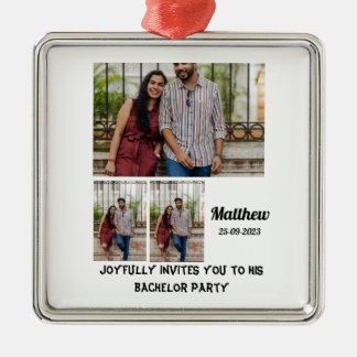 Bachelor Party anpassningsbar 3 Photo Collage Julgransprydnad Metall