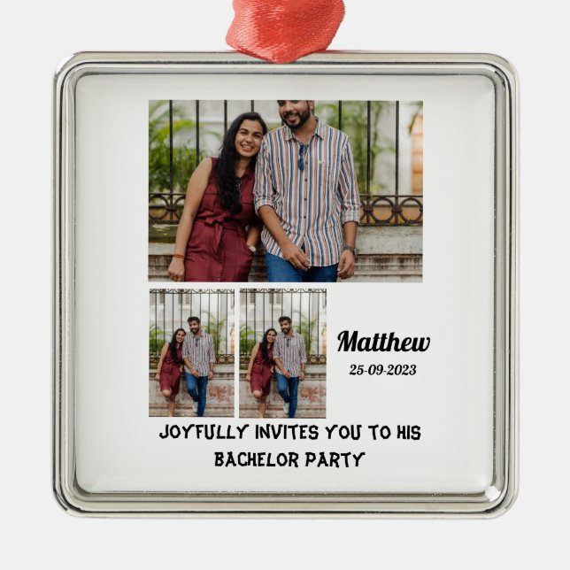 Bachelor Party anpassningsbar 3 Photo Collage Julgransprydnad Metall (Framsidan)