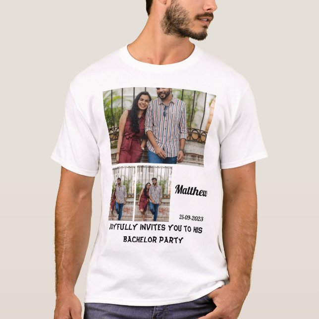 Bachelor Party anpassningsbar 3 Photo Collage T-Sh T Shirt (Framsida)