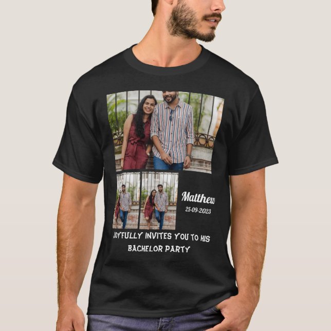 Bachelor Party anpassningsbar 3 Photo Collage T Shirt (Framsida)