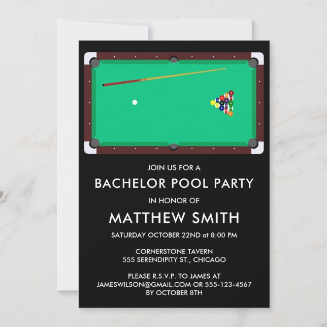 Bachelor Party Bassäng Billards Inbjudningar (Framsida)