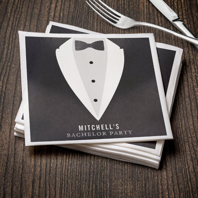 Bachelor Party Black Kostym & Bowtie Pappersservett (Bachelor Party Black Suit & Bowtie Napkins
)