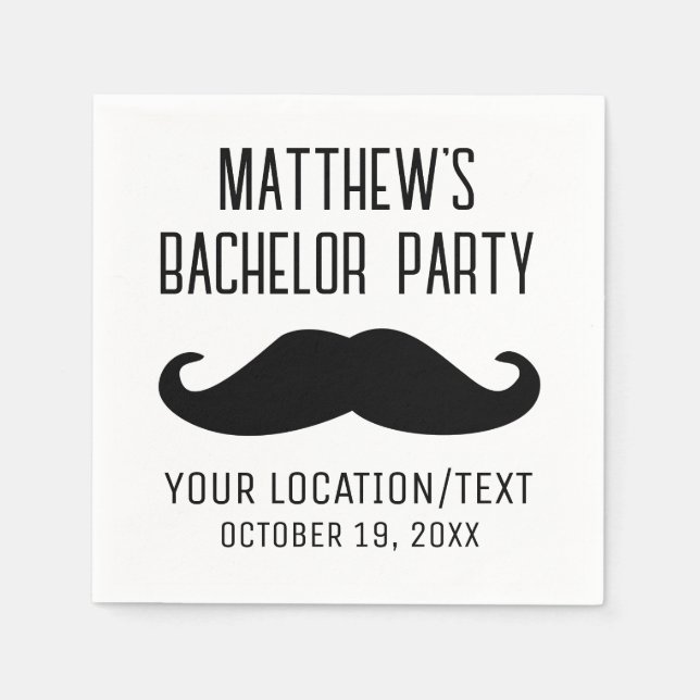 Bachelor Party Black Mustache Bröllop Pappersservett (Framsidan)