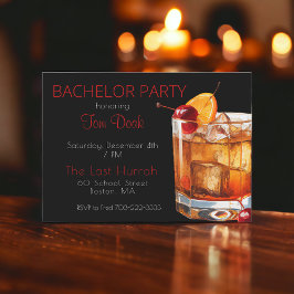 Bachelor Party Black Old Fashioned Drink Inbjudningar