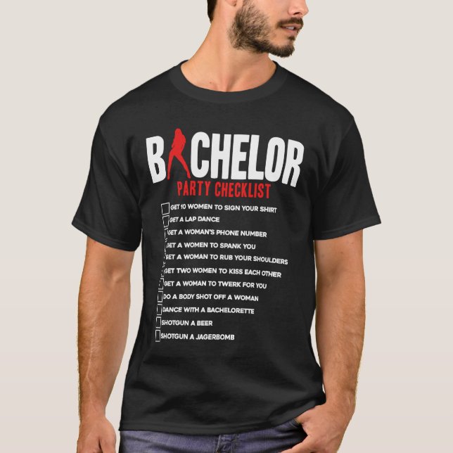 Bachelor Party Checklist friends T Shirt (Framsida)