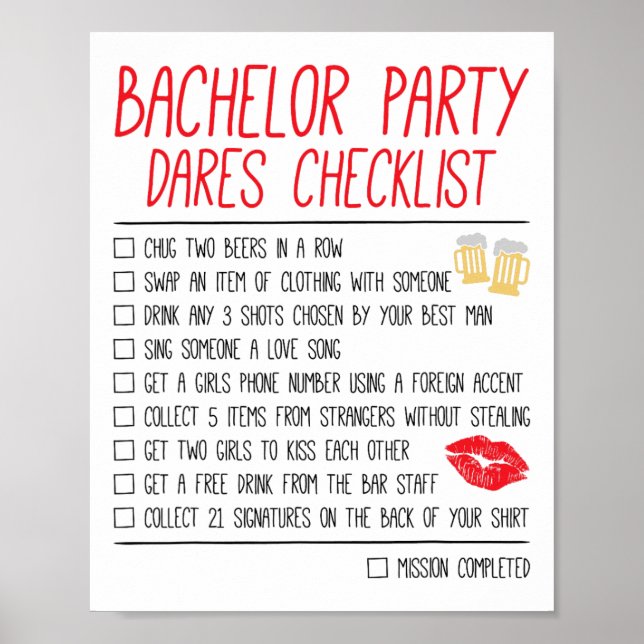 Bachelor Party Checklist Funny Bröllop Groom Poster (Framsidan)