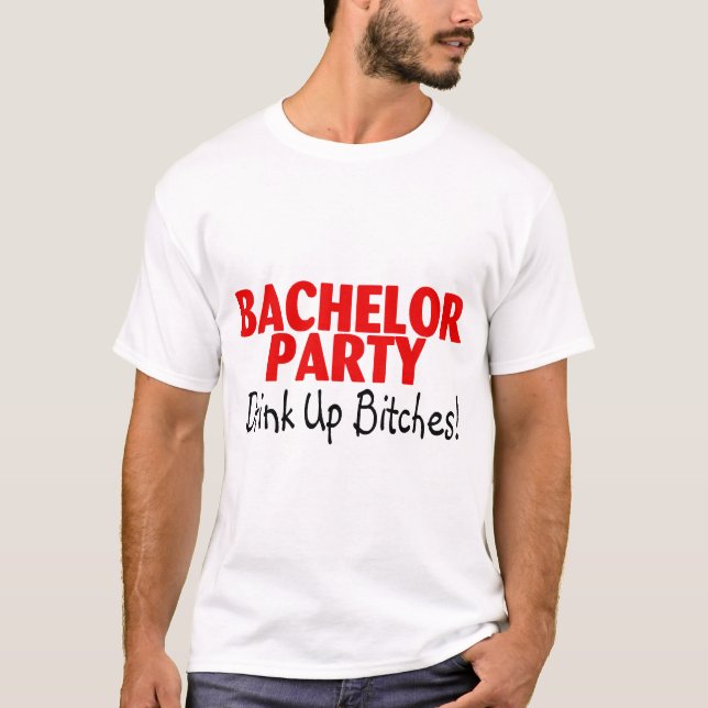 Bachelor Party Drink Up Red Black T Shirt (Framsida)