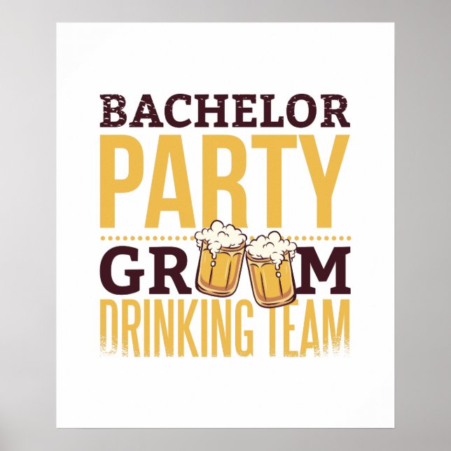Bachelor Party Groom Drinking Team Funny Bröllop Poster (Framsidan)
