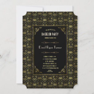 Bachelor Party Guld Black 1920-talets Art Deco Inbjudningar