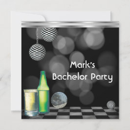 Bachelor Party Manar Drinks Black and White Silver Inbjudningar