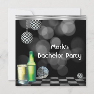 Bachelor Party Manar Drinks Black and White Silver Inbjudningar