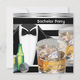 Bachelor Party Manar Drinks Tuxedo Black Silver Inbjudningar