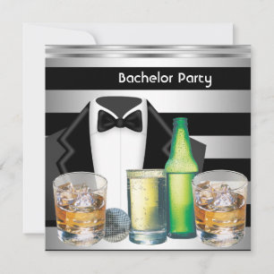 Bachelor Party Manar Drinks Tuxedo Black Silver Inbjudningar