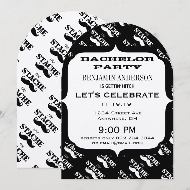 Bachelor Party Mustache Mönster Inbjudningar (Fram/baksida)
