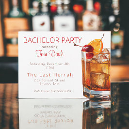 Bachelor Party Old Fashioned Drink White Inbjudningar