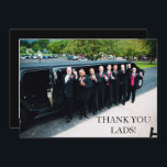 Bachelor Party Photo Tack Kort<br><div class="desc">Bachelor-fest tack vare ditt kort med foto. Tack för elegantens fotokort för killarna! Tack i stil med detta coola-kort. Ändra fotot för ditt personliga bildobjekt för bachelor Party. Ett unikt tack för firande. All text, teckensnitt och teckensnitt i färg är helt och hållet anpassade för att uppfylla dina krav. Om...</div>