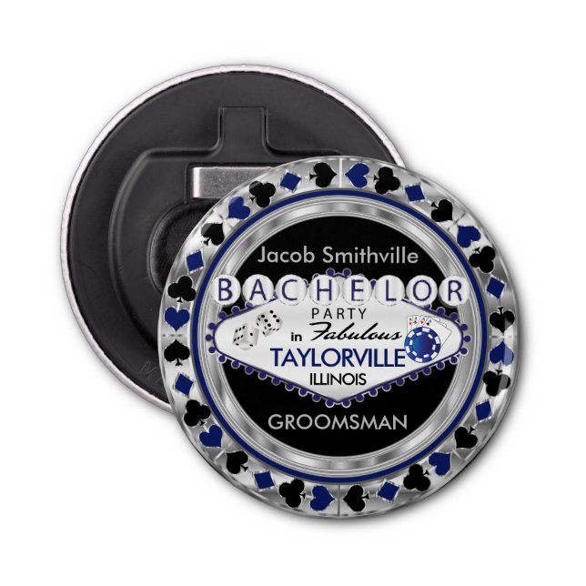 Bachelor Party Poker Chip Stil - Blue Flasköppnare (Framsidan)