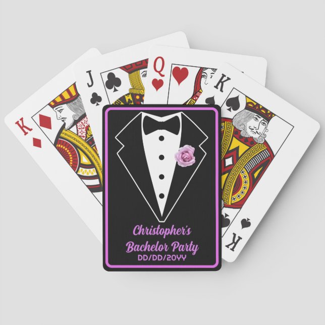 Bachelor Party Poker Night Black Tux Lavender Casinokort (Baksidan)
