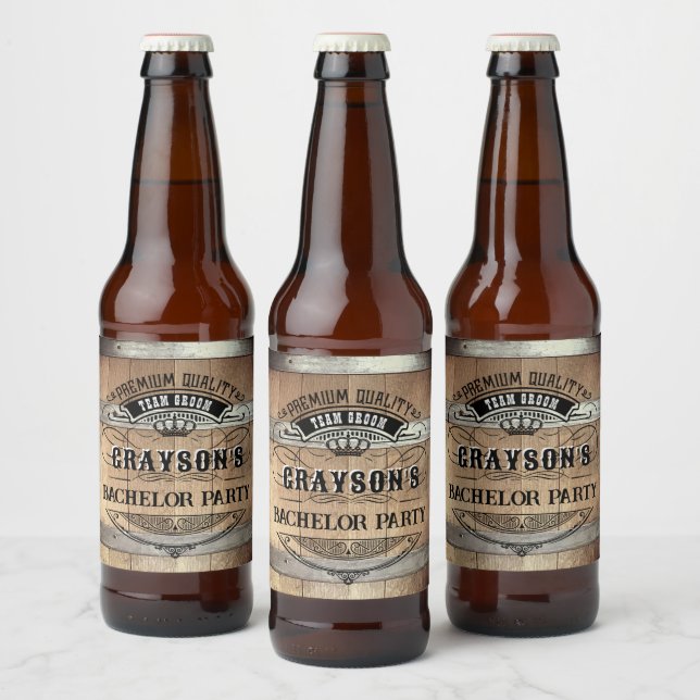 Bachelor Party Rustic Whiskey Barrel Ölflaska Etikett (Flaskor)