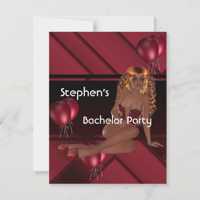 Bachelor Party S.exy Girl Red Balloons Inbjudningar (Framsida)