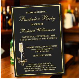 Bachelor Party Snyggt Classic Black Guld Inbjudningar