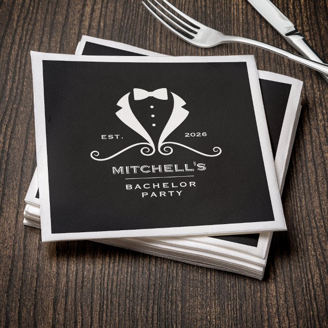 Bachelor Party Tuxedo Suit Bowtie Black Wedding Pappersservett (Bachelor Party Tuxedo Suit Bowtie Black Wedding Napkins
)