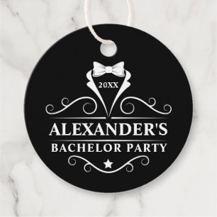 Bachelor Party Tuxedo Tie Black Round Gåvor Etiketter