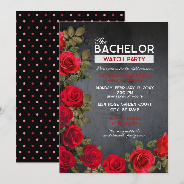 Bachelor Watch Party bjudan, 5" x 7" (svart) I Inbjudningar (Fram/baksida)